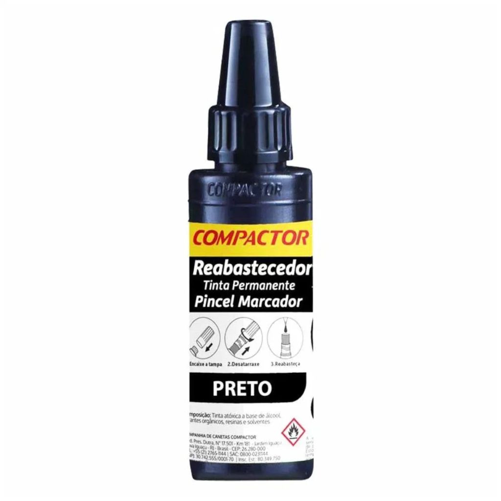 TINTA COMPACTOR PRETA P/PINCEL MARCADOR 30ML